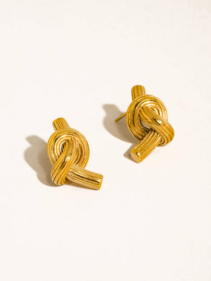 Non-Tarnish Ribbed Knot Stud Earrings