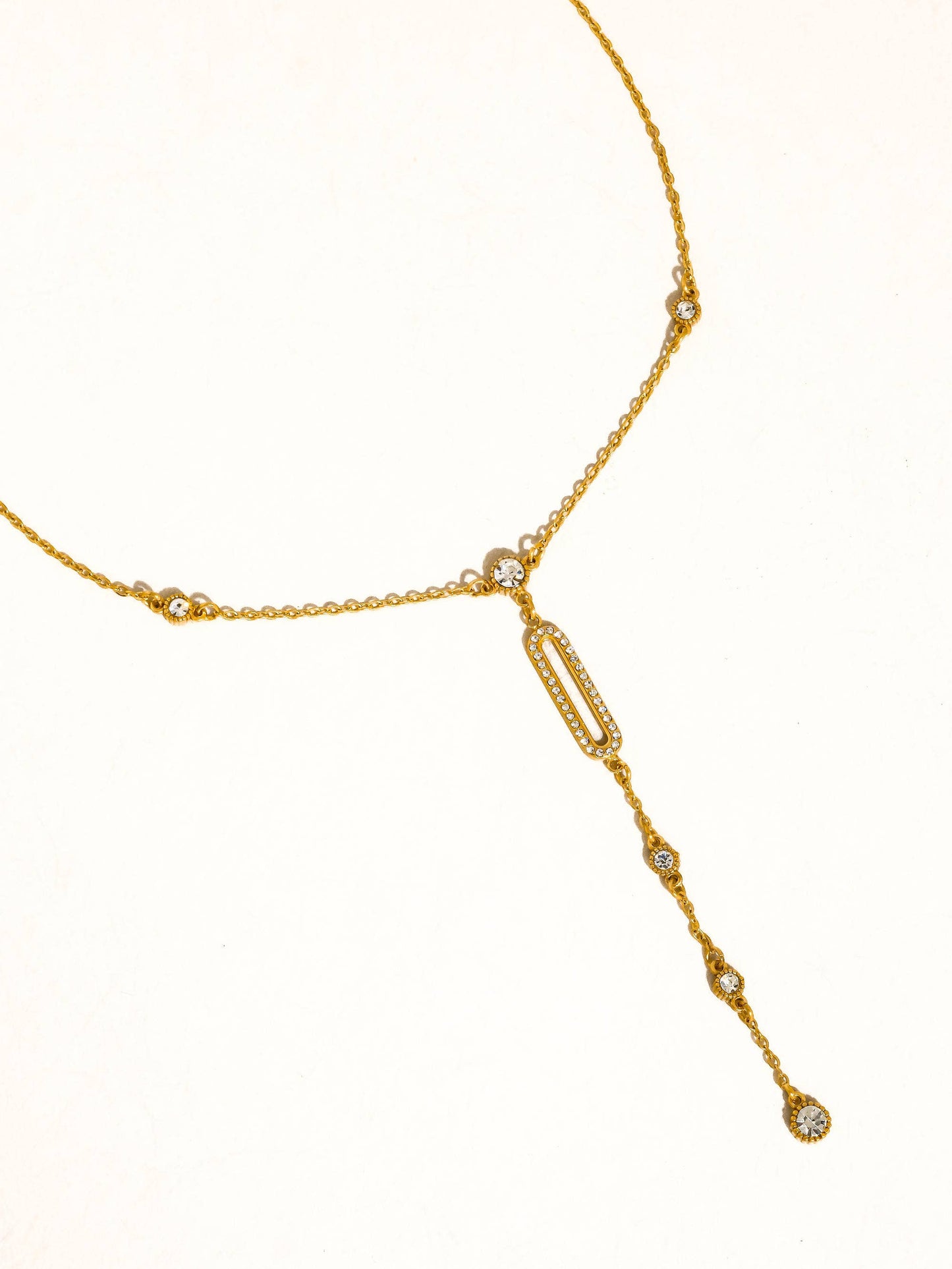 Non-Tarnish CZ Drop Bar Necklace