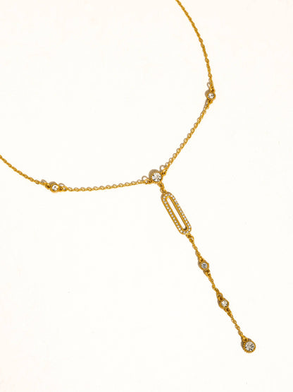 Non-Tarnish CZ Drop Bar Necklace