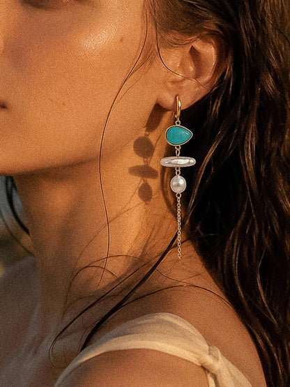 Non Tarnish Stone Pearl Drop Earrings