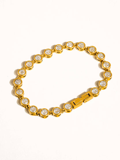 Amity 18K Gold Non-Tarnish Round Rhinestone Bracelet