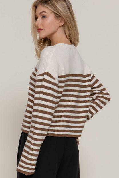 Pearl Bow Stripe Sweater