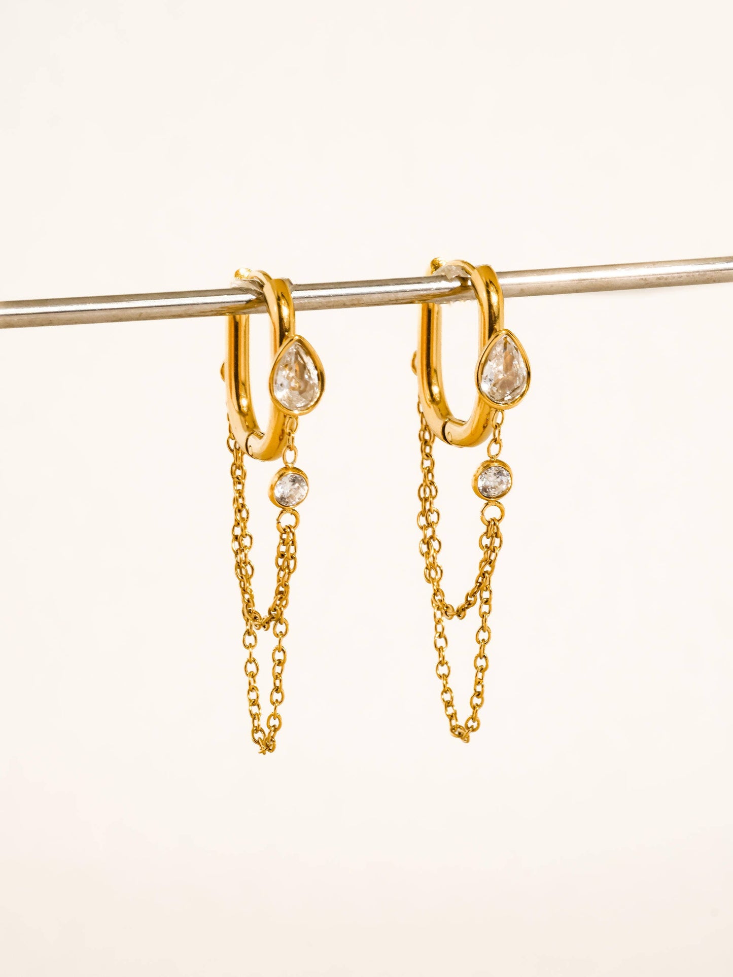 Non-Tarnish CZ Chain Link Drop Earrings