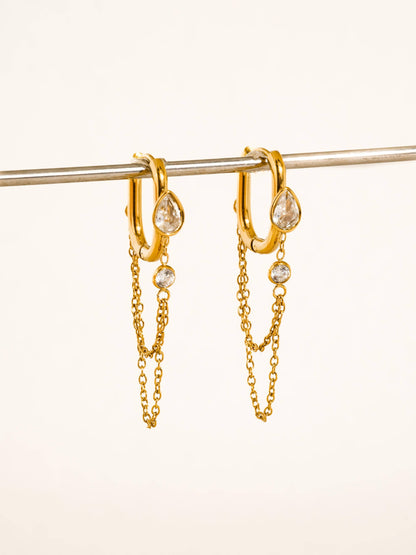 Non-Tarnish CZ Chain Link Drop Earrings