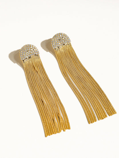 Emmett Gold Non-Tarnish Dressy Rhinestone Tassel Earring