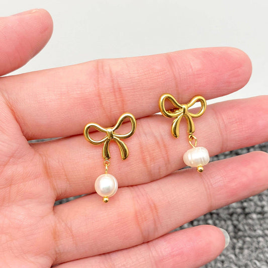 Pearl Bow Charm 18K Gold Plated