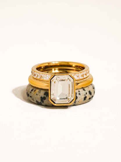 Stone 18K Gold Non-Tarnish Dalmatian Stone Mixed Ring Set