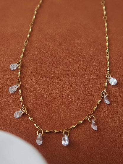 Non-Tarnish CZ Teardrop Chain Necklace
