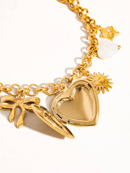 Eydn 18K Non-Tarnish Heart Locket Charm Bracelet