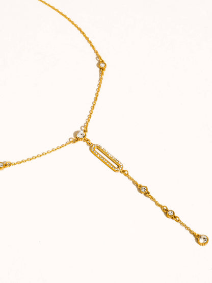 Non-Tarnish CZ Drop Bar Necklace