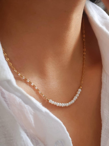 Non-Tarnish Freshwater Pearl Chain Necklace