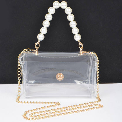 Transparent Pearl Handle Flap Bag