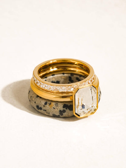 Stone 18K Gold Non-Tarnish Dalmatian Stone Mixed Ring Set