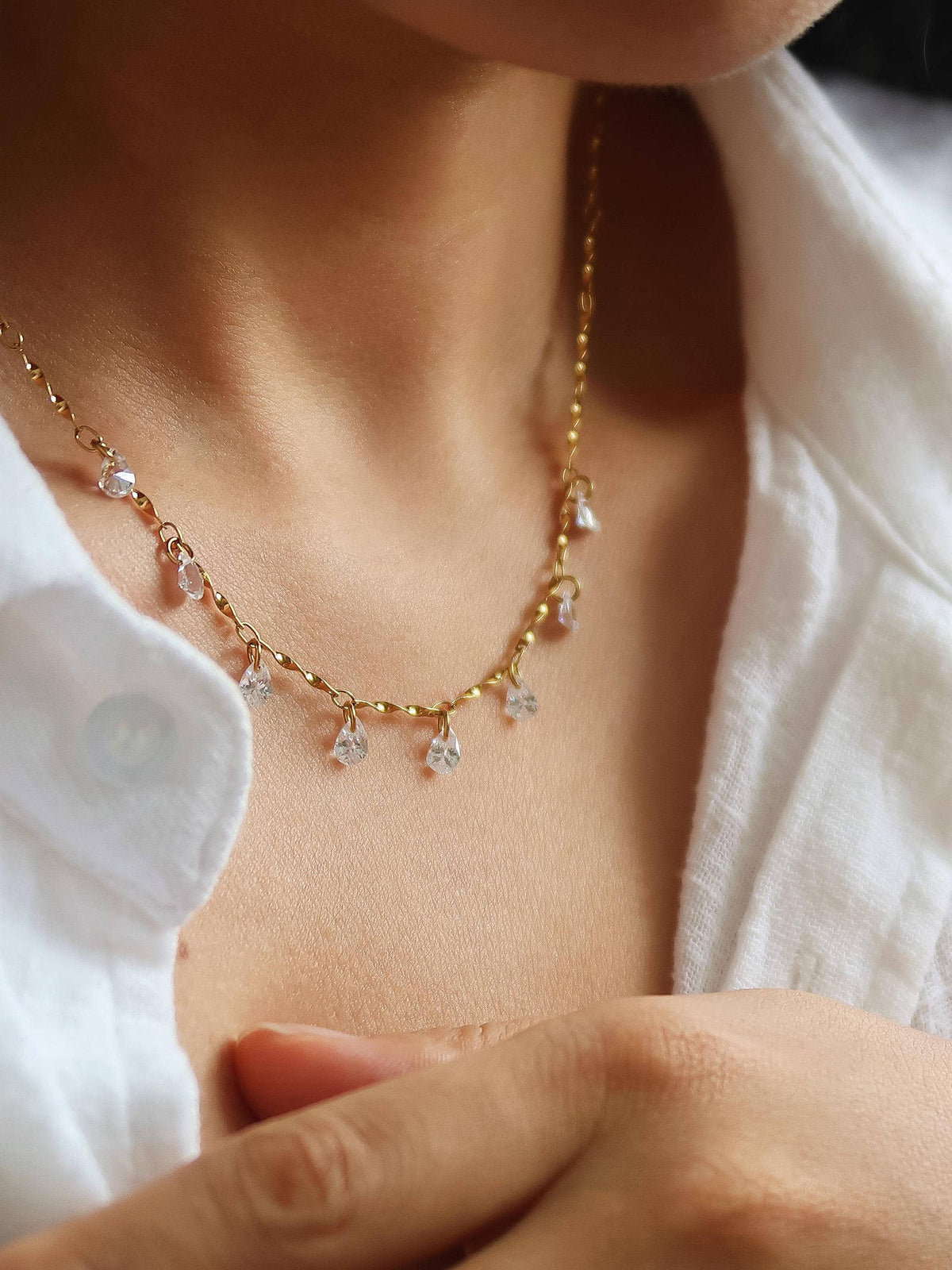Non-Tarnish CZ Teardrop Chain Necklace