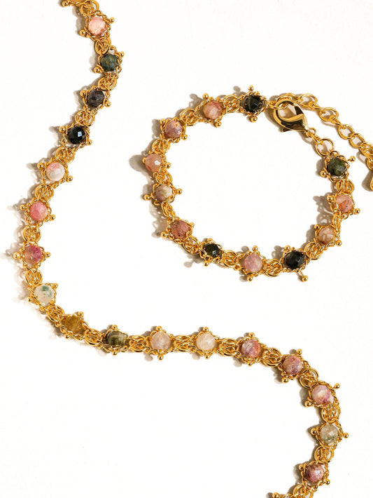 18K Gold Multi-Stone Chained Bracelet