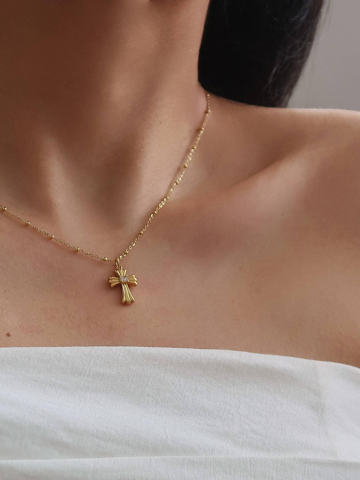Non-Tarnish CZ Cross Necklace