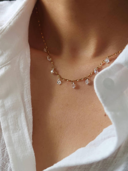 Non-Tarnish CZ Teardrop Chain Necklace