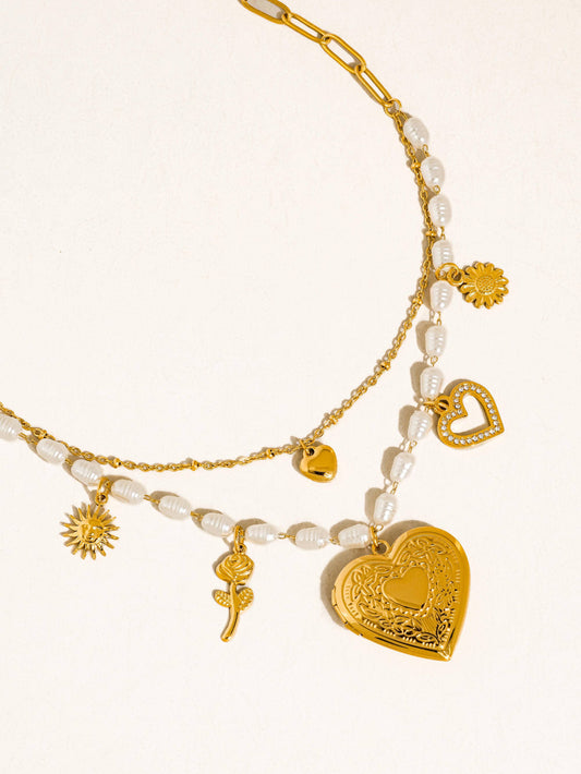 Non-Tarnish Pearl Heart Locket Necklace