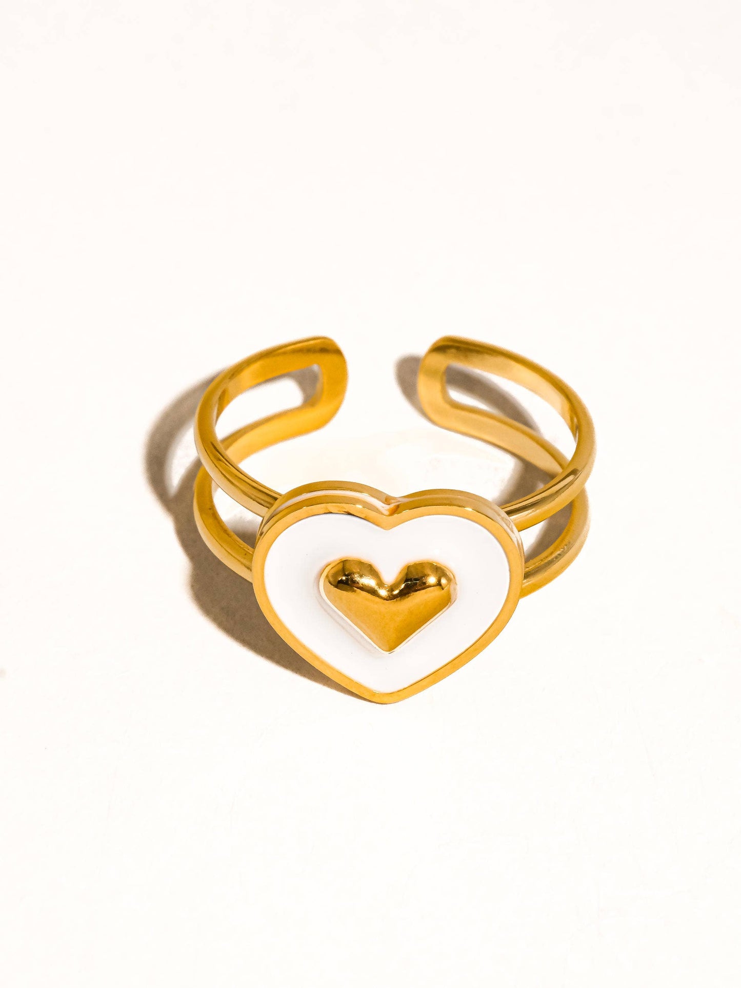 Nari 18K Gold Non-Tarnish Heart Two Band Ring