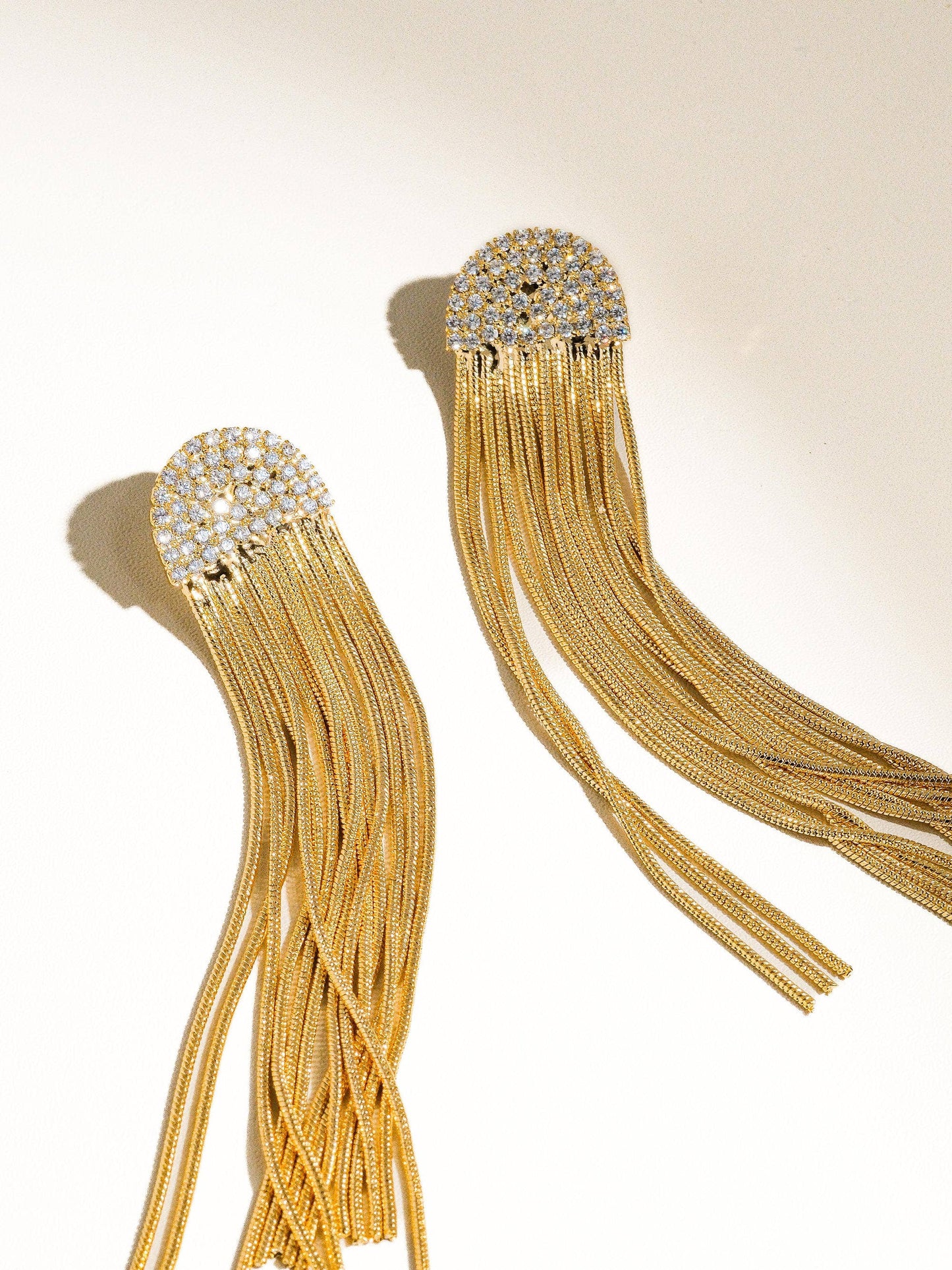 Emmett Gold Non-Tarnish Dressy Rhinestone Tassel Earring