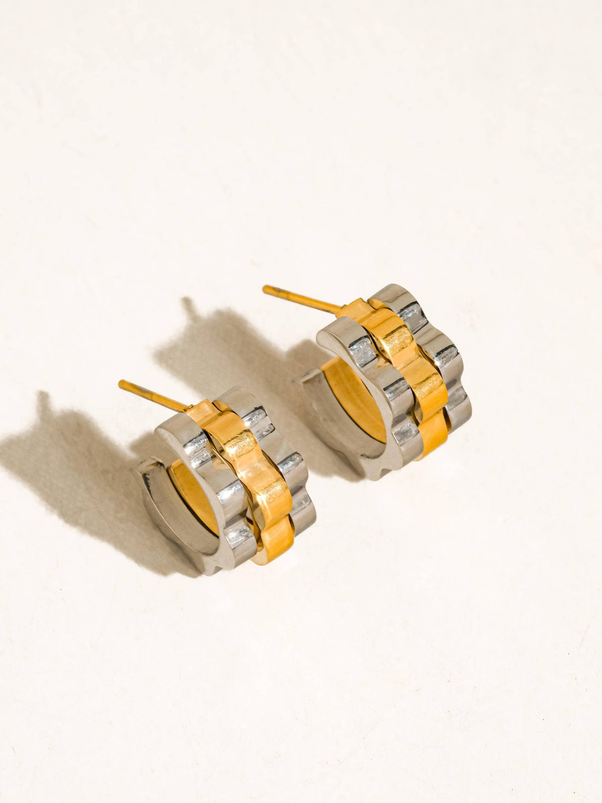 Non-Tarnish Two-Tone Ribbed Hoop Earrings
