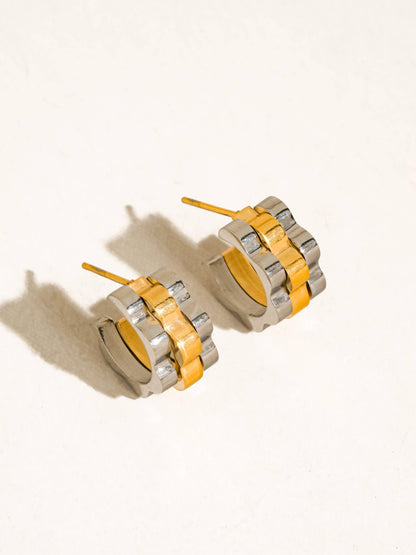 Non-Tarnish Two-Tone Ribbed Hoop Earrings