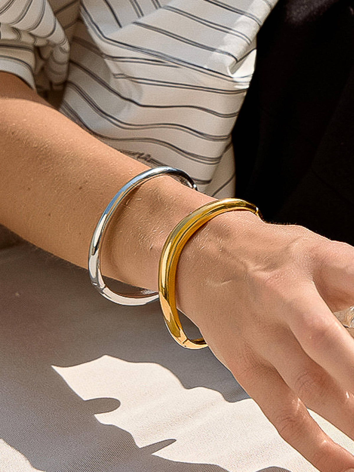 Mathieu 18K Gold Non-Tarnish Sculptural Bangle Bracelet
