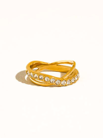 Rue 18K Gold Non-Tarnish CZ Crossover Ring