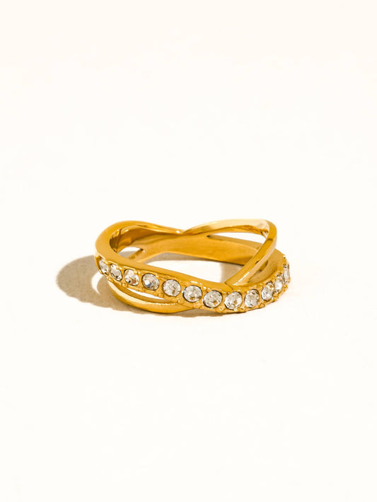 Rue 18K Gold Non-Tarnish CZ Crossover Ring