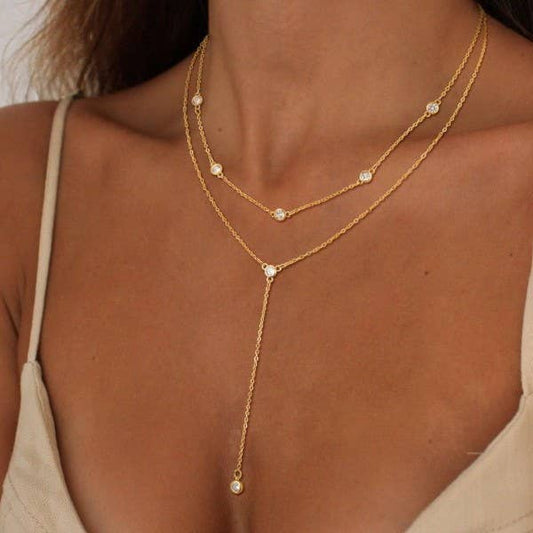 Non Tarnish Rhinestone Y Necklace