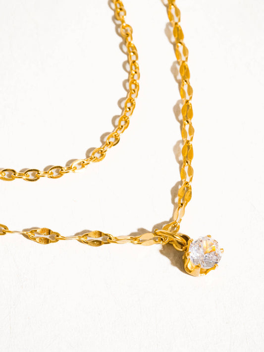 Cerise Non-Tarnish CZ Stone Stacked Necklace