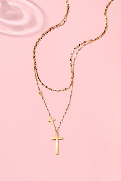 Non Tarnish Three Cross Necklace