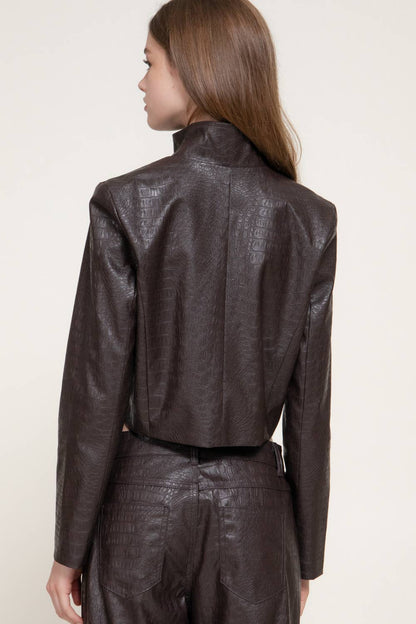 Crocodile Leather Zip Up Jacket