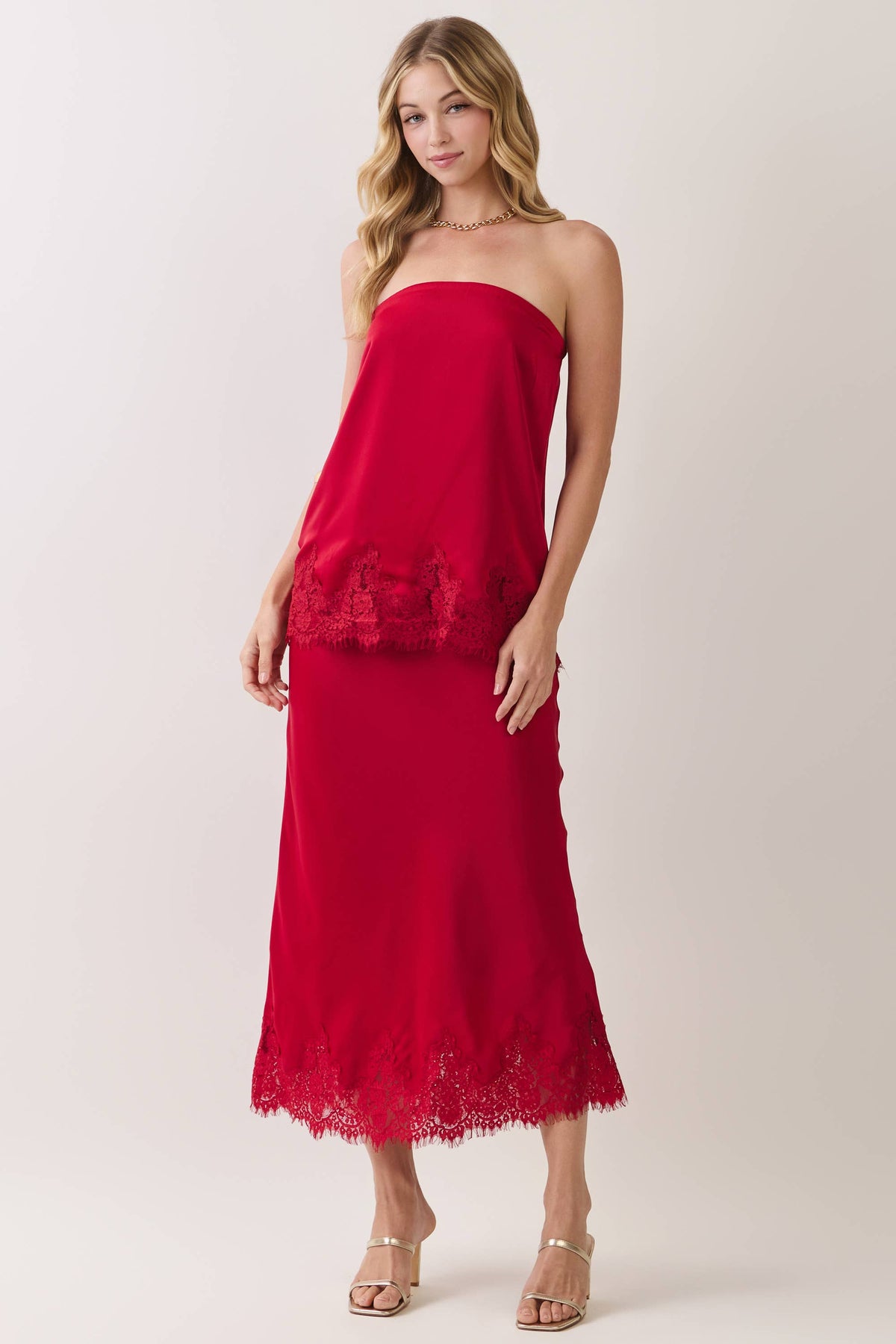Lace Satin Maxi Skirt
