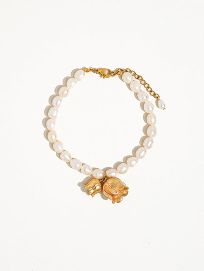 Nalin 18K Matte Gold Bellflower Pearl Bracelet