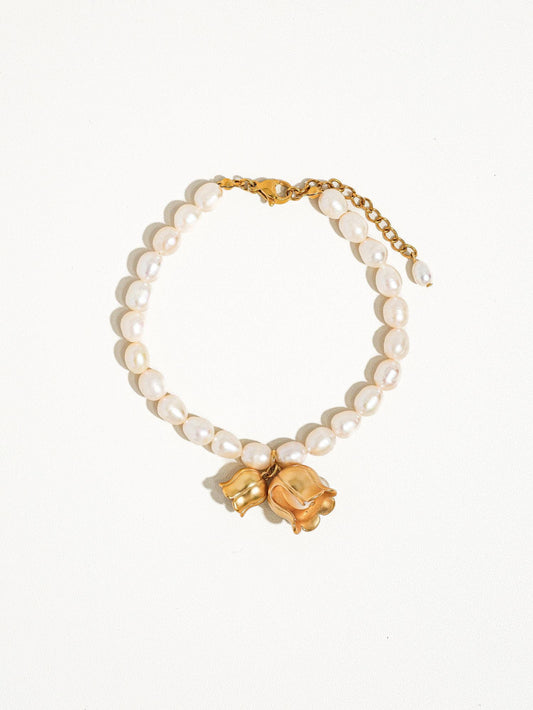 Nalin 18K Matte Gold Bellflower Pearl Bracelet