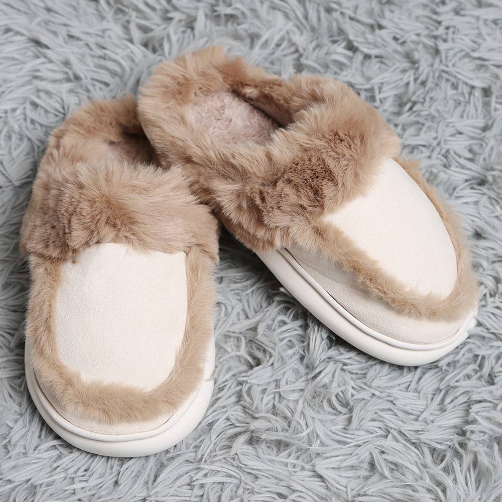 Faux Suede Fuzzy Slippers