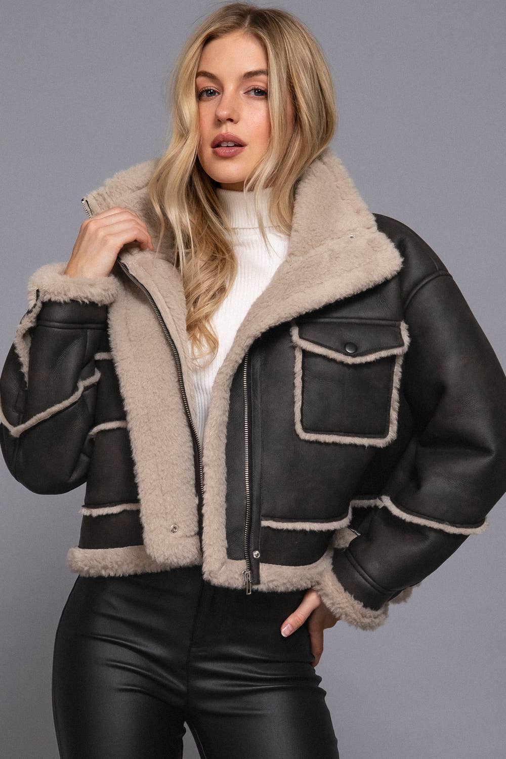 Pocket Leather Inner Fur Jacket