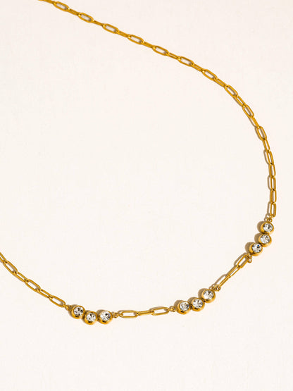 Non-Tarnish CZ Station Chain Necklace