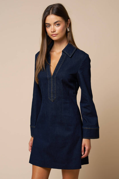V-Neck Denim Mini Dress