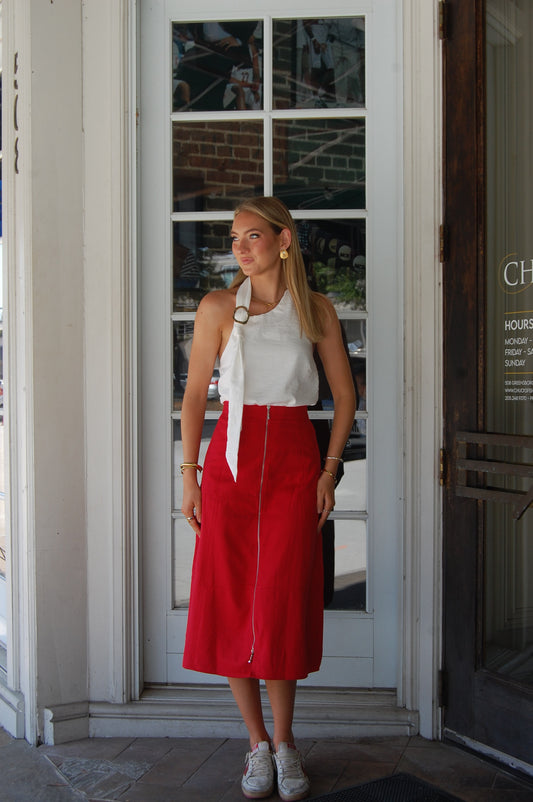 Front Zip Midi Skirt
