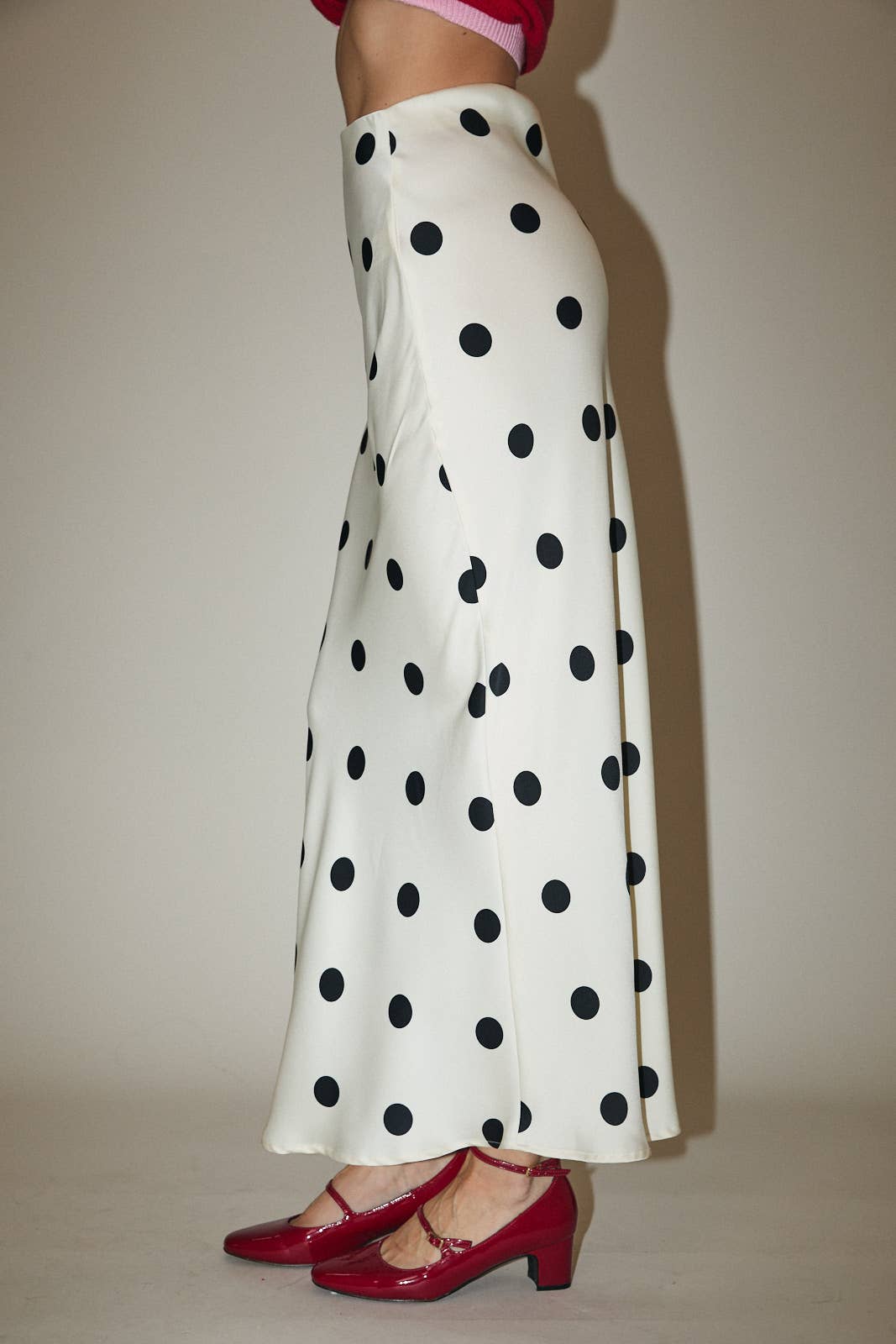 Satin Polka Dot Midi Skirt