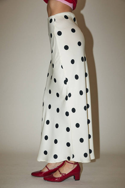 Satin Polka Dot Midi Skirt