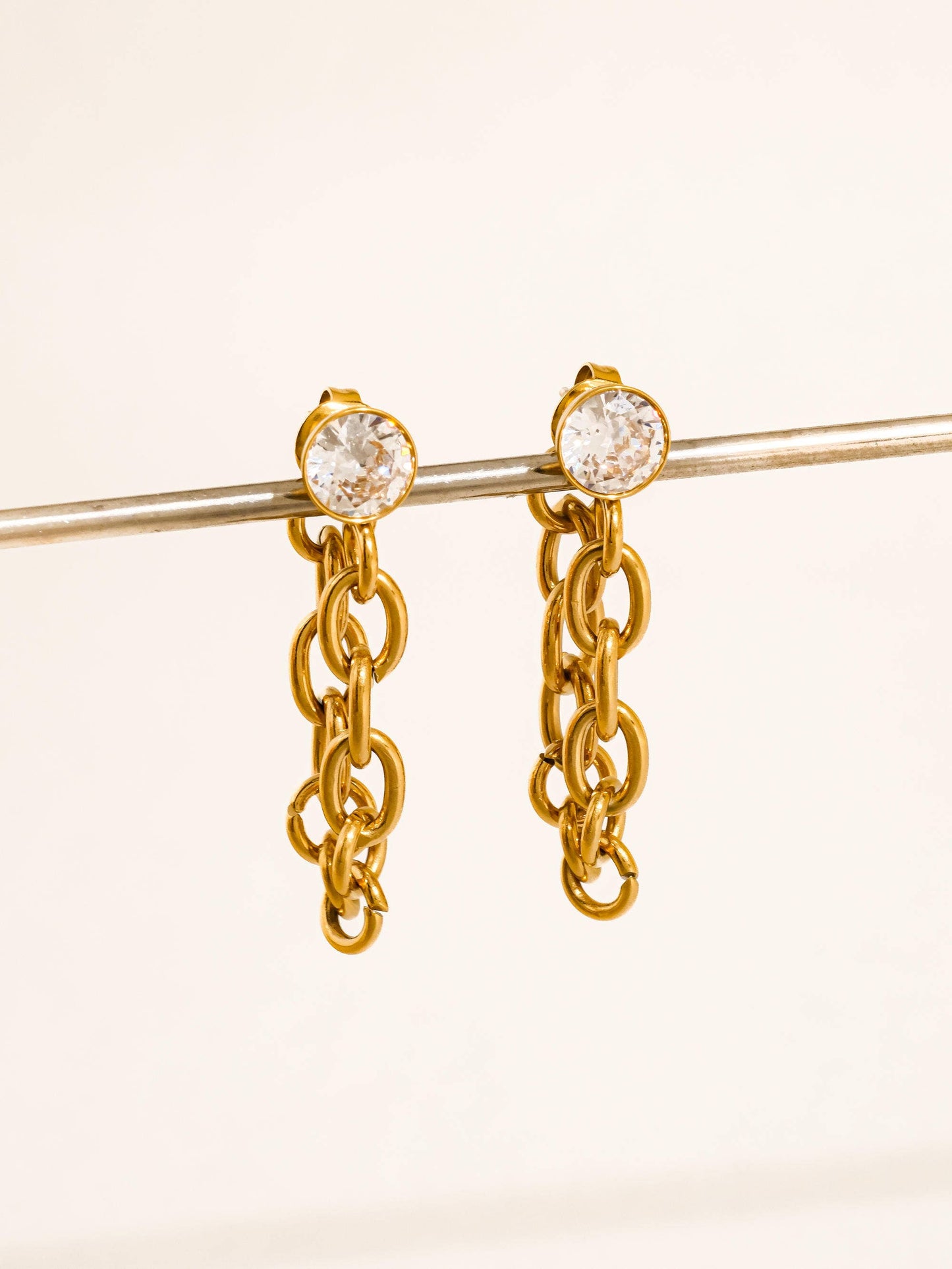 Non-Tarnish Crystal Chain Drop Earrings