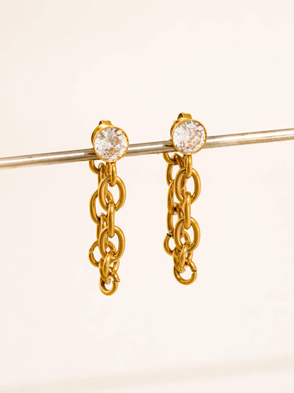 Non-Tarnish Crystal Chain Drop Earrings