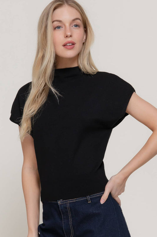 Cap Mock Neck Sweater Top