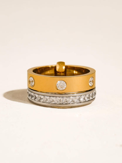 Greyson 18K Gold Non-Tarnish Two-Tone Crystal Band Ring