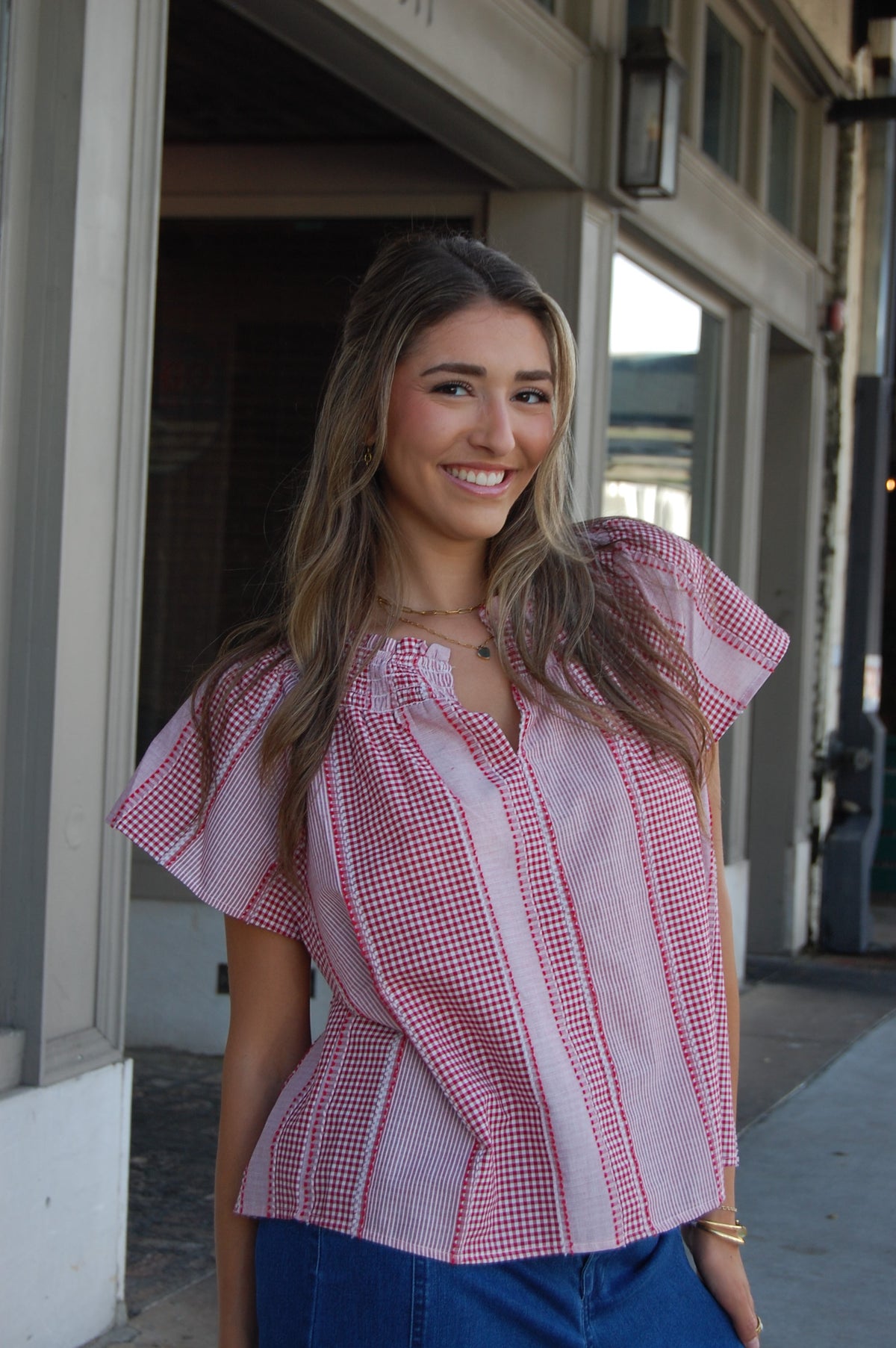 Gingham Short Sleeve Top