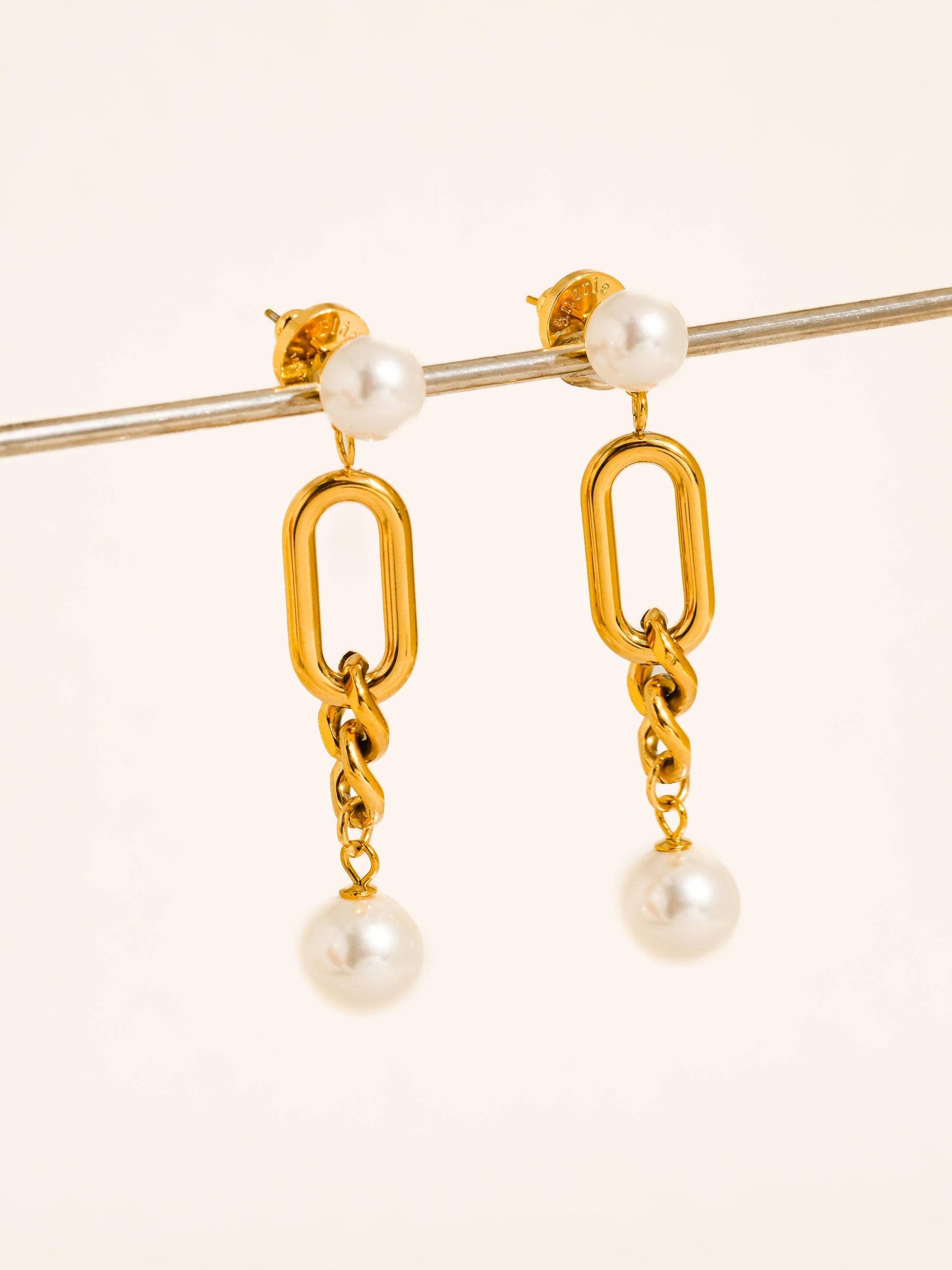 Non-Tarnish Pearl Drop Chain Earrings