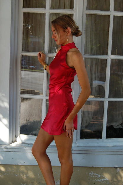 Taylor High Neck Satin Mini Dress